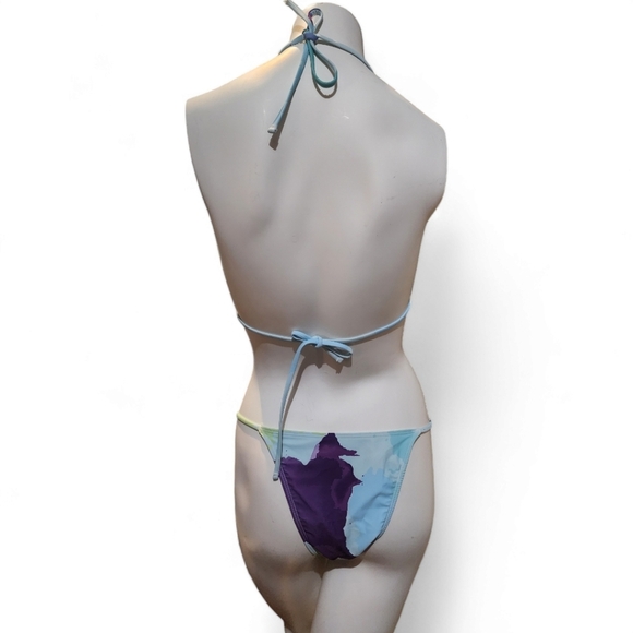 Multicolor triangle Itty bitty string bikini cheeky purple blue green L cover-up - Picture 7 of 7